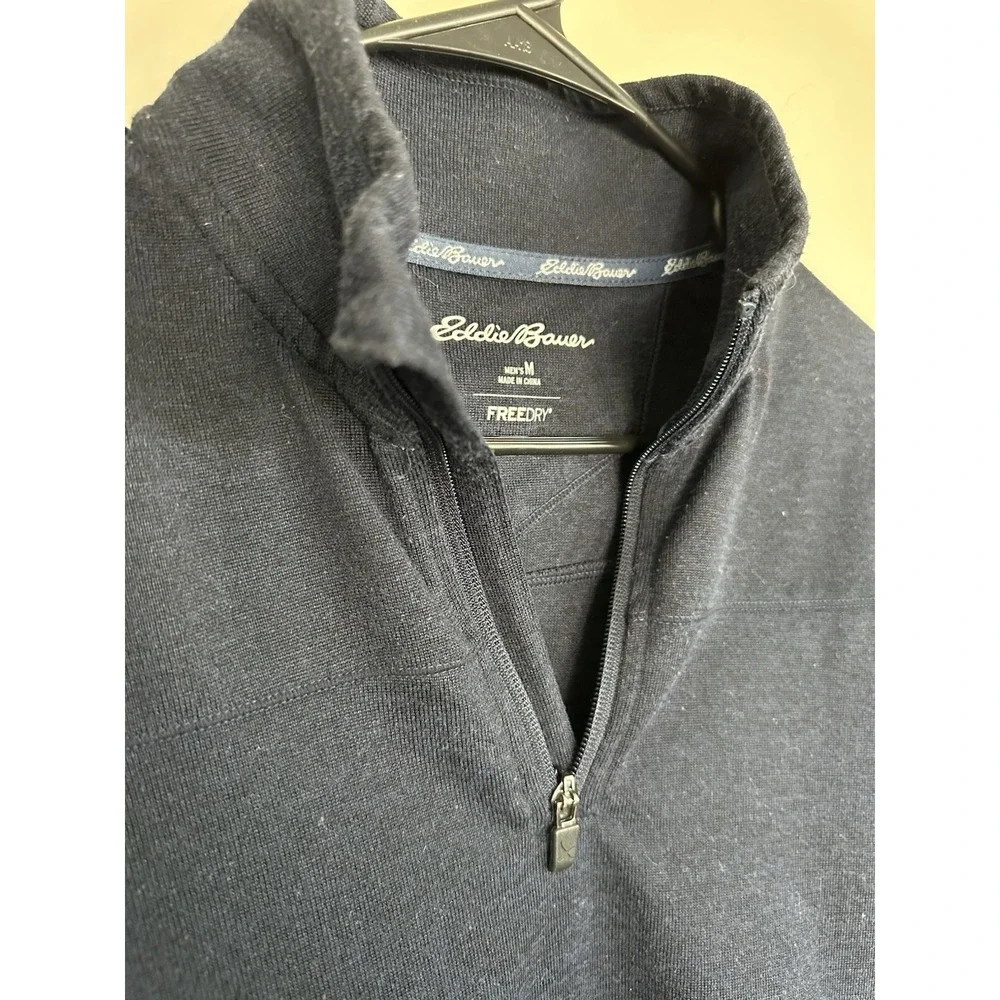 Eddie Bauer MEDIUM Mens 1/4 Zip Pullover Fleece Heather Navy Blue Outdoor Layers